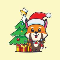 lindo panda rojo con lámpara navideña. linda ilustración de dibujos animados de navidad. vector