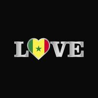 tipografía de amor con vector de diseño de bandera de senegal