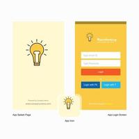 Company Bulb Splash Screen and Login Page design with Logo template Mobile Online Business Template vector