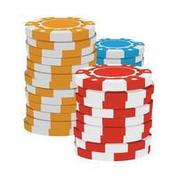 Red, yellow and blue casino tokens cartoon icon vector