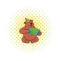 Bear plays the harmonica comics icon vector