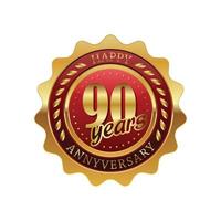 etiqueta de oro del aniversario de 90 años vector
