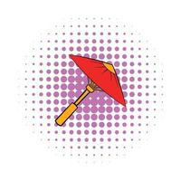 Asian red parasol or umbrella icon, comics style vector