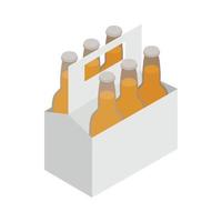 Six bottles in a cardboard box with a handle icon vector