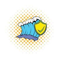 Blue tsunami wave and yellow shield with tick icon vector