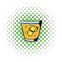 Glass of whiskey and ice icon, comics style vector