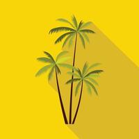 Three coconut palm trees icon, flat style vector