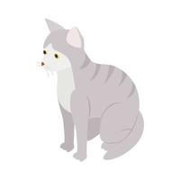 Gray tabby cat icon, isometric 3d style vector