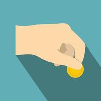 Hand with coin flat icon vector