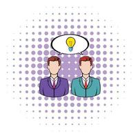 Two businessmen and lightbulb icon, comics style vector