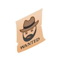 Vintage wanted poster isometric 3d icon vector