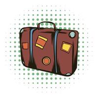 icono de cómics de maleta de viaje marrón vector