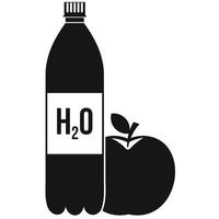 Bottle of water and red apple icon, simple style vector