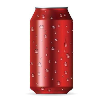 Realistic red aluminum can with drops