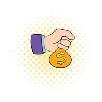 Money in hand icon, comics style vector