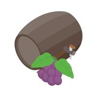 Barrel of wine with grape branch icon vector