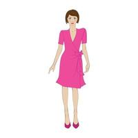 Woman in elegant pink dress flat icon vector
