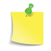 Note paper with push pin icon, realistic style vector