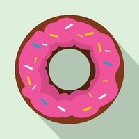 Pink glazed donut icon, flat style vector