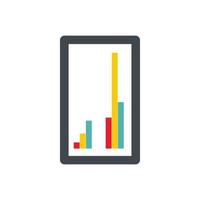 Tablet with charts icon, flat style vector