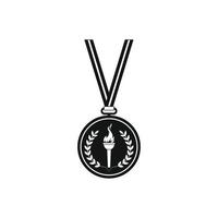 Medal with burning torch on ribbon vector