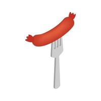 Sausage on a fork isometric 3d icon vector