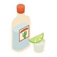 Tequila bottle and shot with lime icon vector