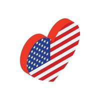 Heart in the USA flag colors isometric 3d icon vector