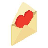 Envelope with valentine heart isometric 3d icon vector