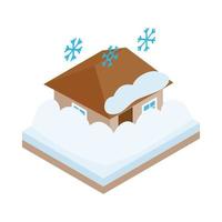 casa cubierta con icono de nieve, estilo isométrico 3d vector