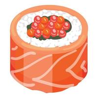 Red caviar sushi roll icon cartoon vector. Japanese roll vector