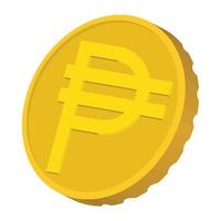 Gold coin with Peso sign icon, cartoon style vector