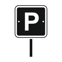 estacionamiento, señal de tráfico, negro, simple, icono vector