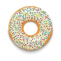 Glazed donut with candies icon, cartoon style vector