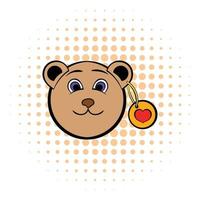 Head of a teddy bear with a heart label icon vector