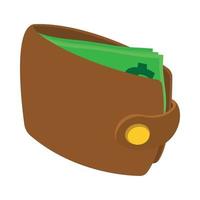 Brown wallet with card and cash icon vector