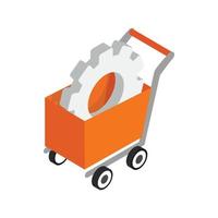 Shopping cart with gears icon, isometric 3d style vector