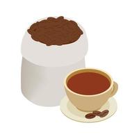 Cup of coffee and coffee beans icon vector