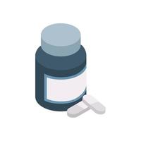 Pills in a bottle icon, isometric 3d style vector