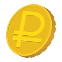 Gold coin with Ruble sign icon, cartoon style vector