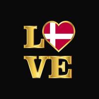 Love typography Denmark flag design vector Gold lettering