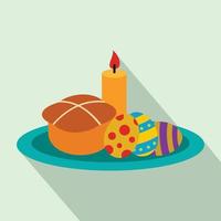 Easter cake with eggs and burning candle flat icon vector