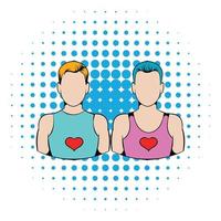 Gay couple icon, comics style vector
