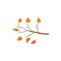 Yellow leaves on a branch icon, cartoon style vector