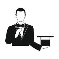 Magician in a black suit holding an empty top hat vector