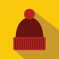 Red knitted hat icon, flat style vector