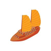 Junk boat icon, isometric 3d style vector
