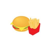 icono de hamburguesa y papas fritas, estilo isométrico 3d vector