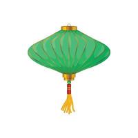 Green chinese paper lantern icon, cartoon style vector