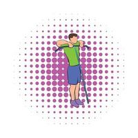 Man exercising on cable machine icon, comics style vector